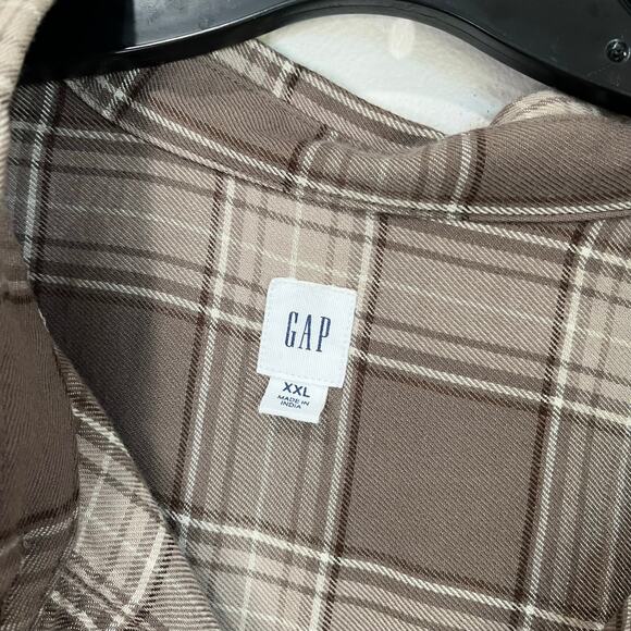 GAP Brown Plaid Cropped Flannel Button Down Shirt XXL Soft Casual Fall - Picture 5 of 10